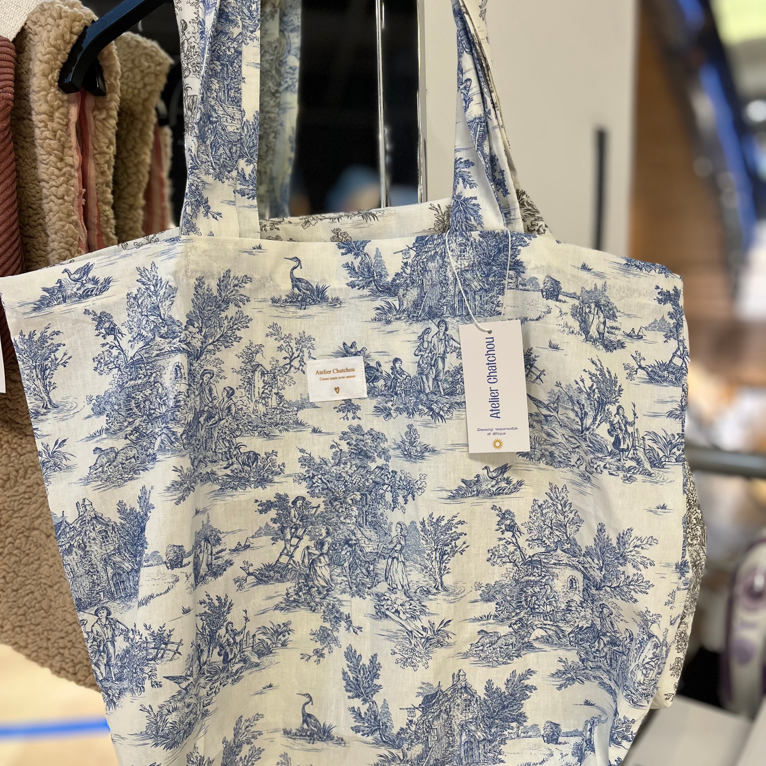 totebag toile de jouy rouge