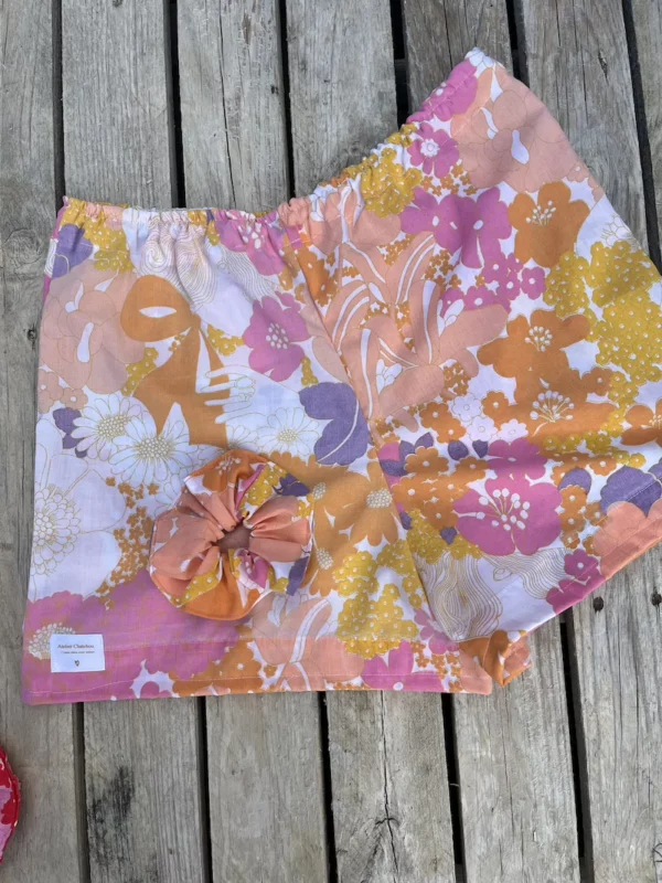 Short fleuri rose orange jaune vintage